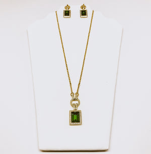 Emerald Green And Gold Fashion Necklace And Earring Set