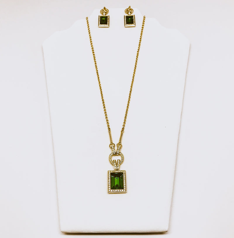 Emerald Green And Gold Fashion Necklace And Earring Set